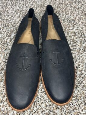 Sperry Top-Sider Women’s Leather Loafers Black Anchor Slip On Flats Size 11